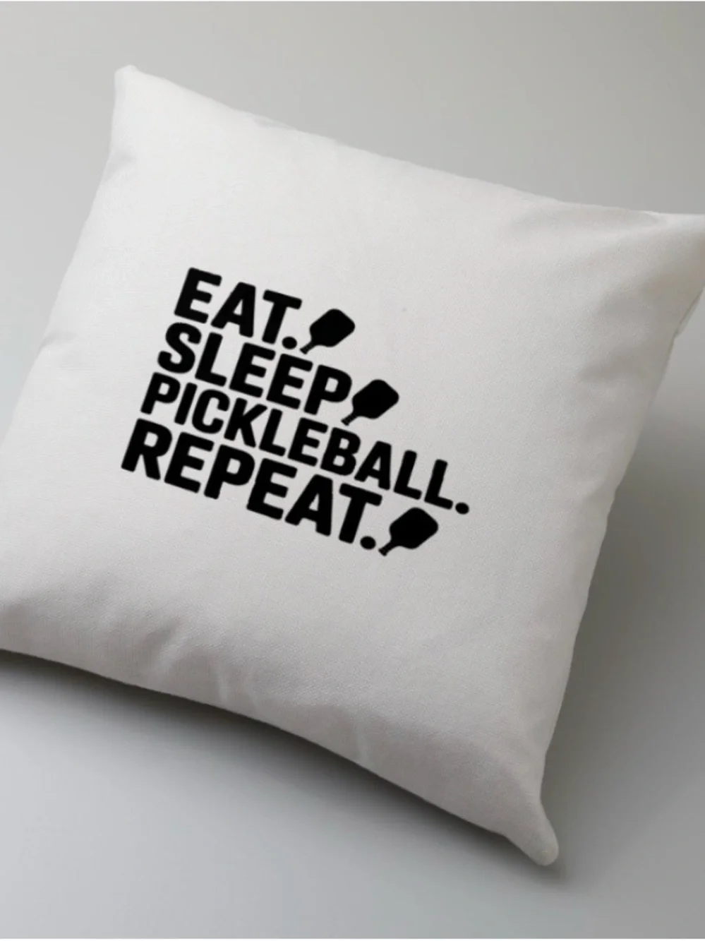 Eat. Sleep. Pickleball. Repeat. White Decorative Pillow Cover 18 in x 18 in